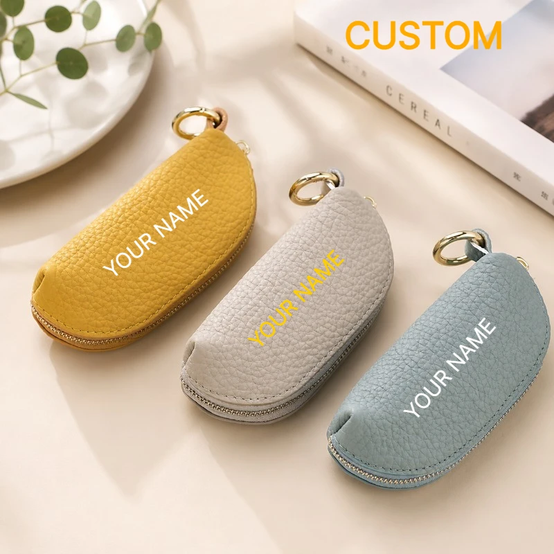 Women Leather Coin Purse Mini Zipper Keychain Keyring Key Wallet Car Key Case Genuine Leather Colorful Organizer Bag