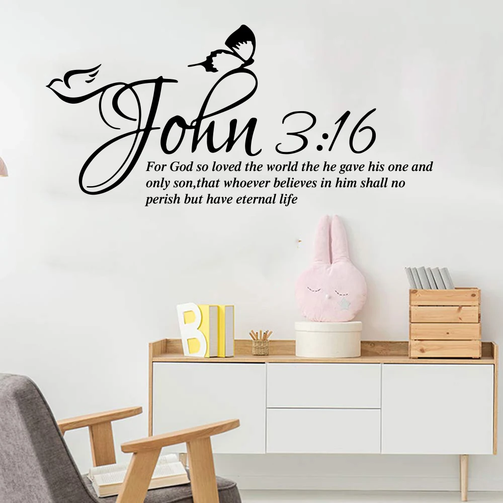 

Modern Bible Verse John 3:16 Wall Sticker Bedroom Butterfly Christian Inspirational Quote Wall Decal Living Room Vinyl Home Deco