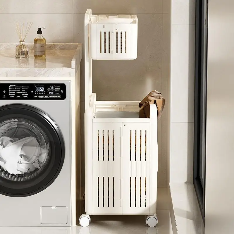 

Double Layer Batoom Dir Laundry Basket Mobile Storage Ra Home Use Utili Cart Vintage Sle Plastic Laundry Hamper