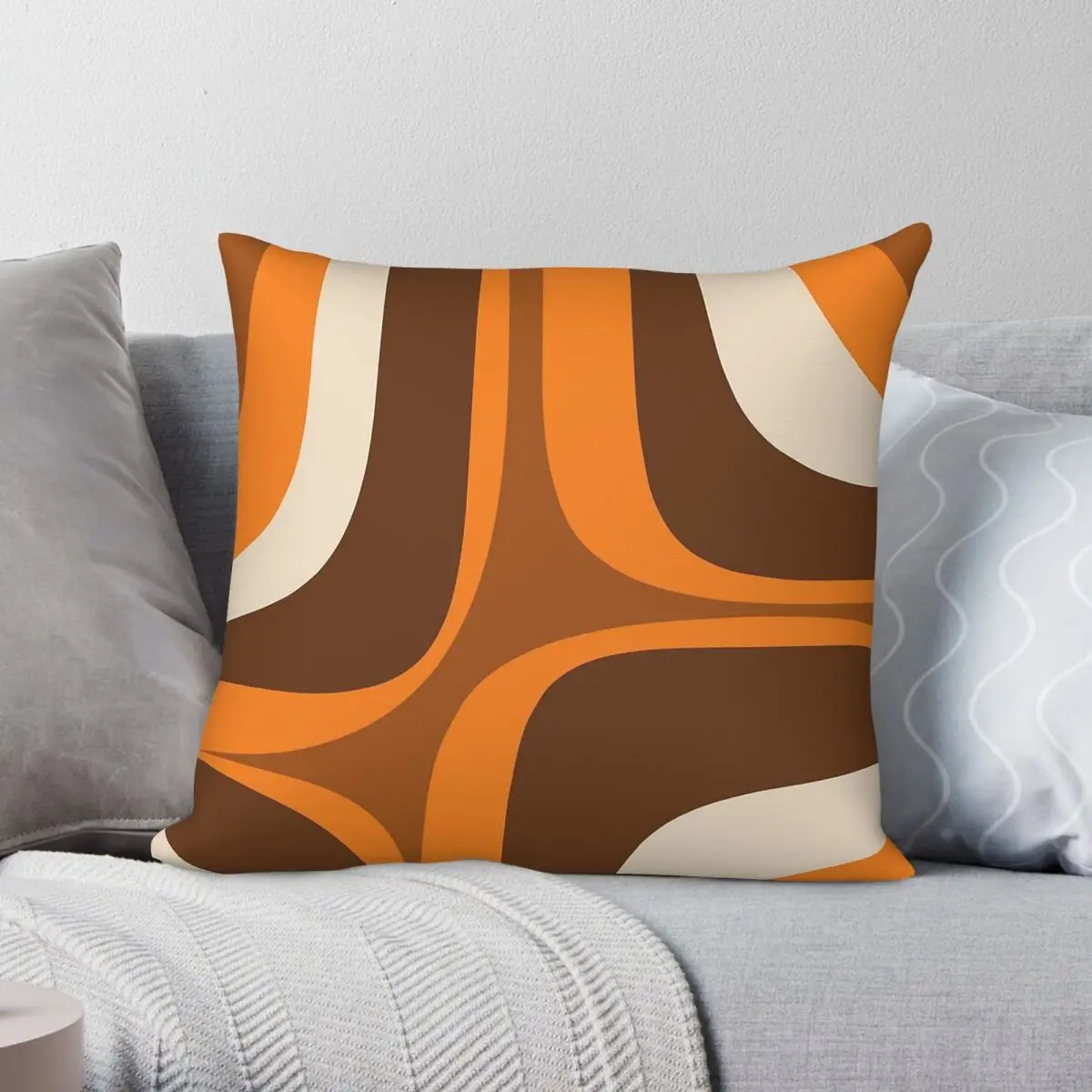 Retro Groove Brown Orange Square Pillowcase Polyester Linen Velvet Pattern Zip Decor Throw Pillow Case Sofa Seater Cover 45x45