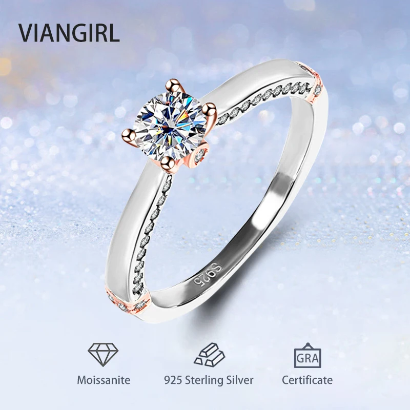 

0.5CT D Color Moissanite Ring with Certificate Original 925 Sliver Plated 18K White Gold Wedding Band Engagement Rings For Women