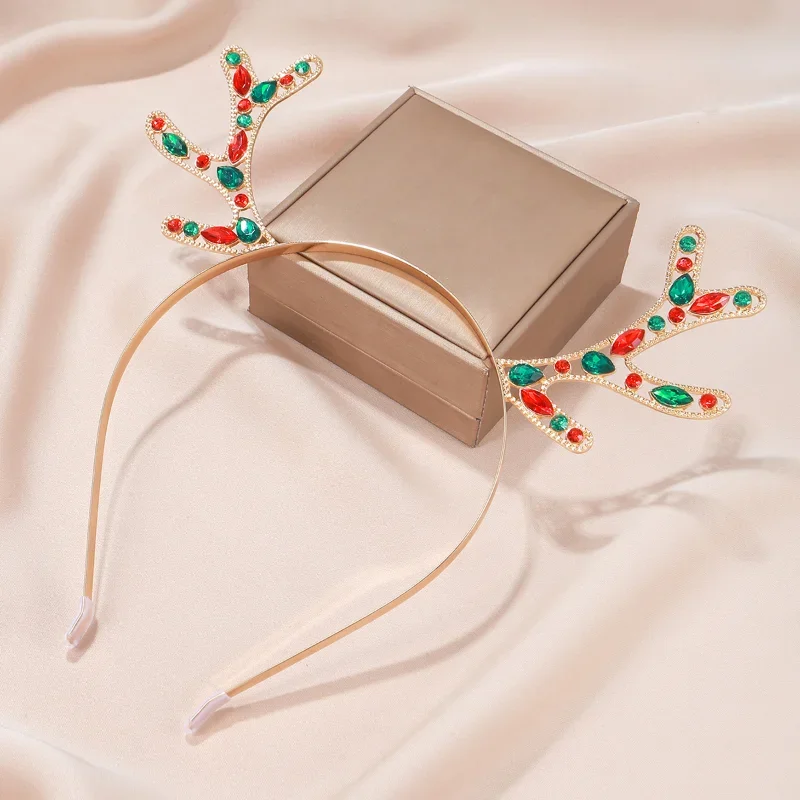 

Christmas Colorful Zircon Deer Horn Head Band Girls' New Year Cute Headwear Children's Metal Hair Hoop Party Hair Accessories