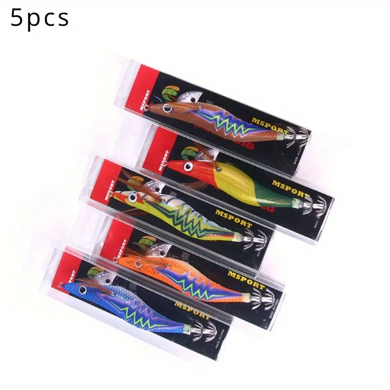 1-5 Stück/Set 11,5 cm/4,53 Zoll 14,2 g Holz-Tintenfischköder: Verbessern Sie Ihr Angelerlebnis mit künstlichen Ködern, Sinker-Haken und Oktopus-Haken