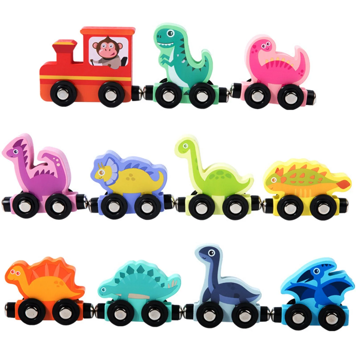 Toys for Toddlers, 11 Magnetic Wooden Animals Train Set, Montessori Toys for Toddlers, Preschool Learning Activities for Kids, B