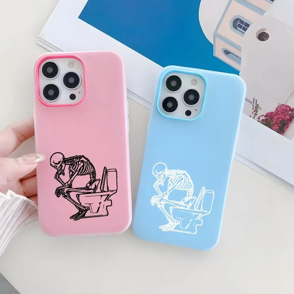 Coque de téléphone C-Contemplating SkullS Jelly, double couche 2-en-1, effet dopamine, compatible avec iPhone 17/16/15/14/13/12
