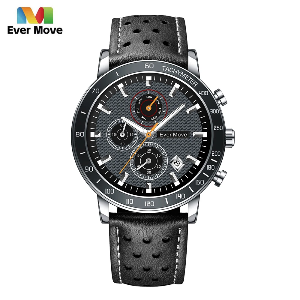 Ever Move Men\'s Watches Original Brand Quartz Watch Waterproof Sport Multifunction Wristwatch Moon Phase Fashion Watches for Men