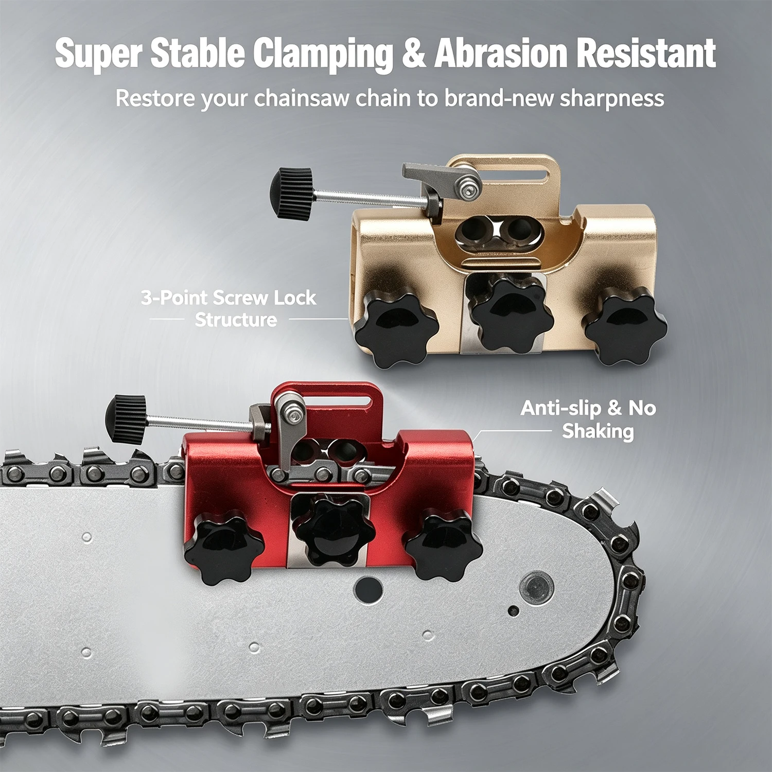 Chainsaw Sharpener Hand Crank Kit, 30 Degree Manual Chainsaw Sharpening Jig with Two Fixed Sharpening Holes