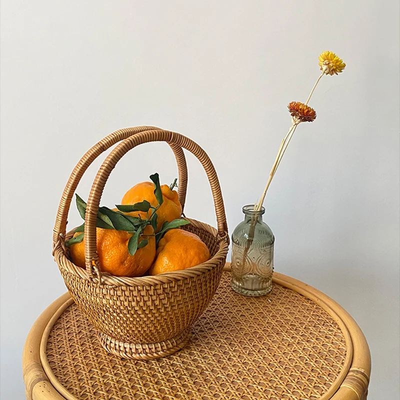 Natural Rattan Storage Basket, Wicker Flower Pot, Hand-woven, Tight Weaving Decoration, Picnic Baskets