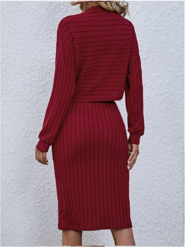 Winered Long Sleeved Hip Skirt Set Women\'s Simple Fashion Street Office Lady Spring Autumn Clothes Set