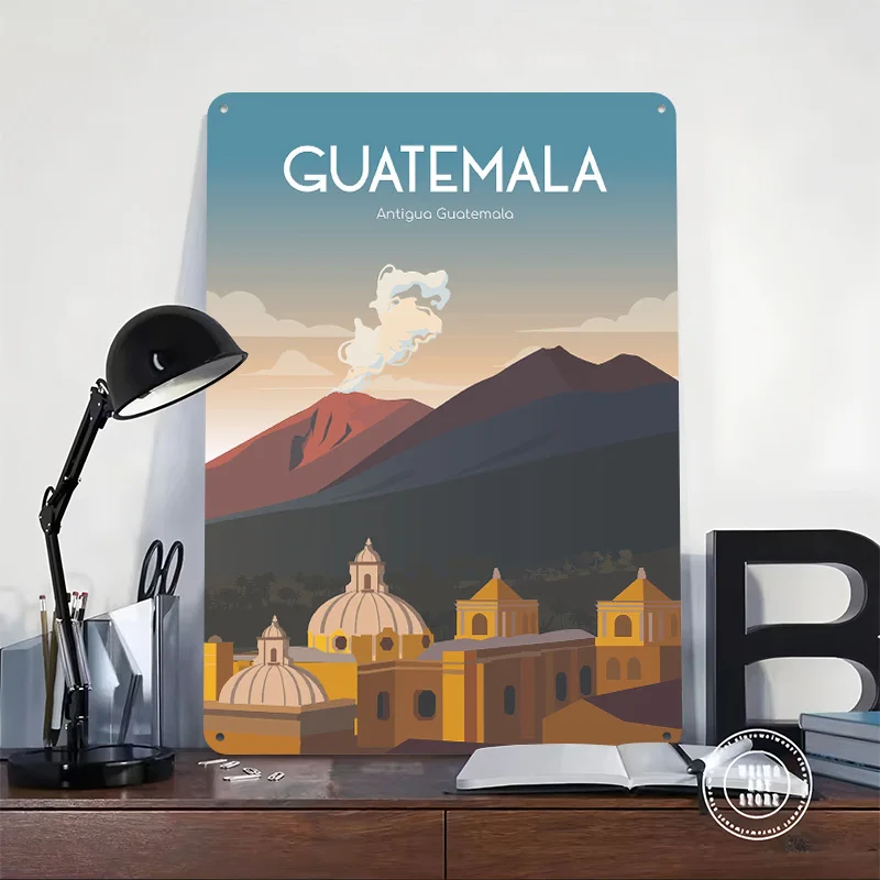 Guatemala Antigua Volcano Personalized 3D Textured Metal Poster Wall Art Vintage Tin Signs for Wand Deko Room Decoration Items