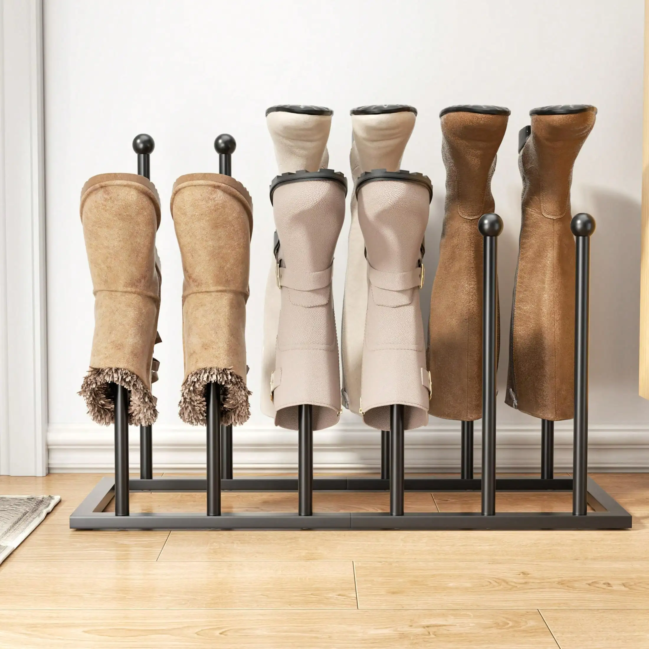Free Standing Shoe Rack, Shoe Storage Suitable For 6 Pairs, Black Metal Boot Rack For Dormitories, Closets, Entrances, Bedrooms, Terraces Outdoors, Hallways