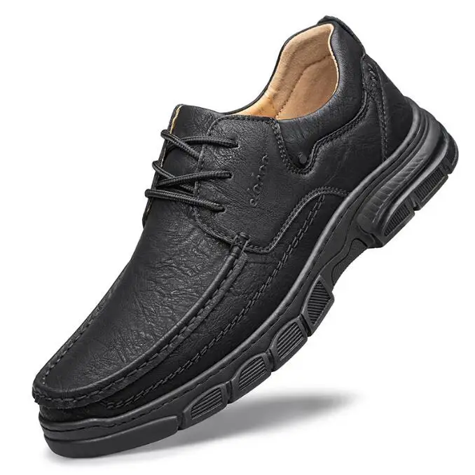Zapatos de hombre hechos a mano con parte inferior gruesa, zapatos de cuero informales transpirables, calzado de ocio cómodo cosido clásico