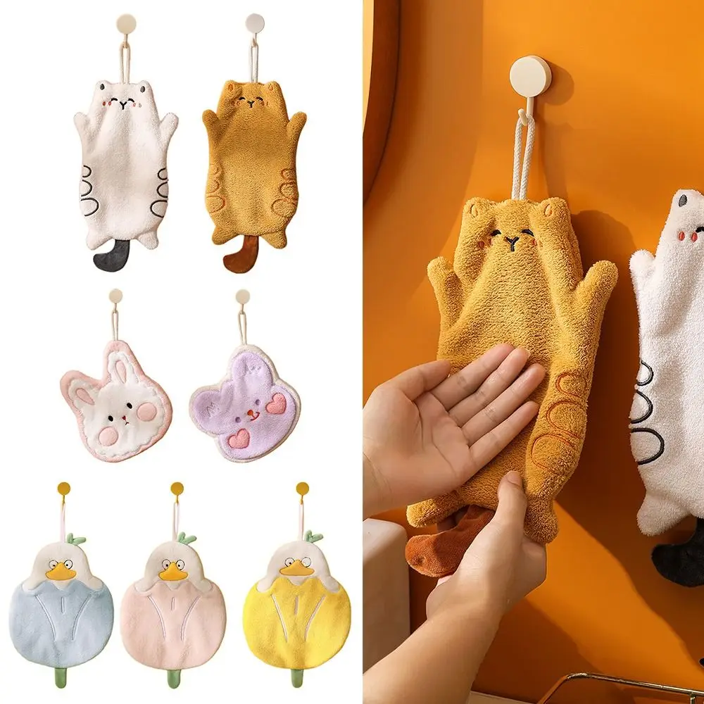 Multicolor Quick-drying Hand Towel Cartoon Cat Coral Velvet Handkerchief Bear Rabbit Tulip Duck Hanging Towels Bathroom Kitchen