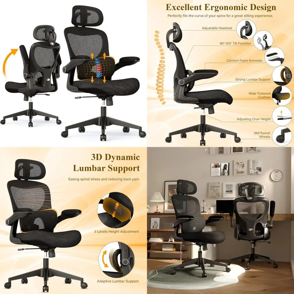 

Ergonomic High Back Mesh Office Chair with Adjustable Lumbar Support and Flip-Up Armrests