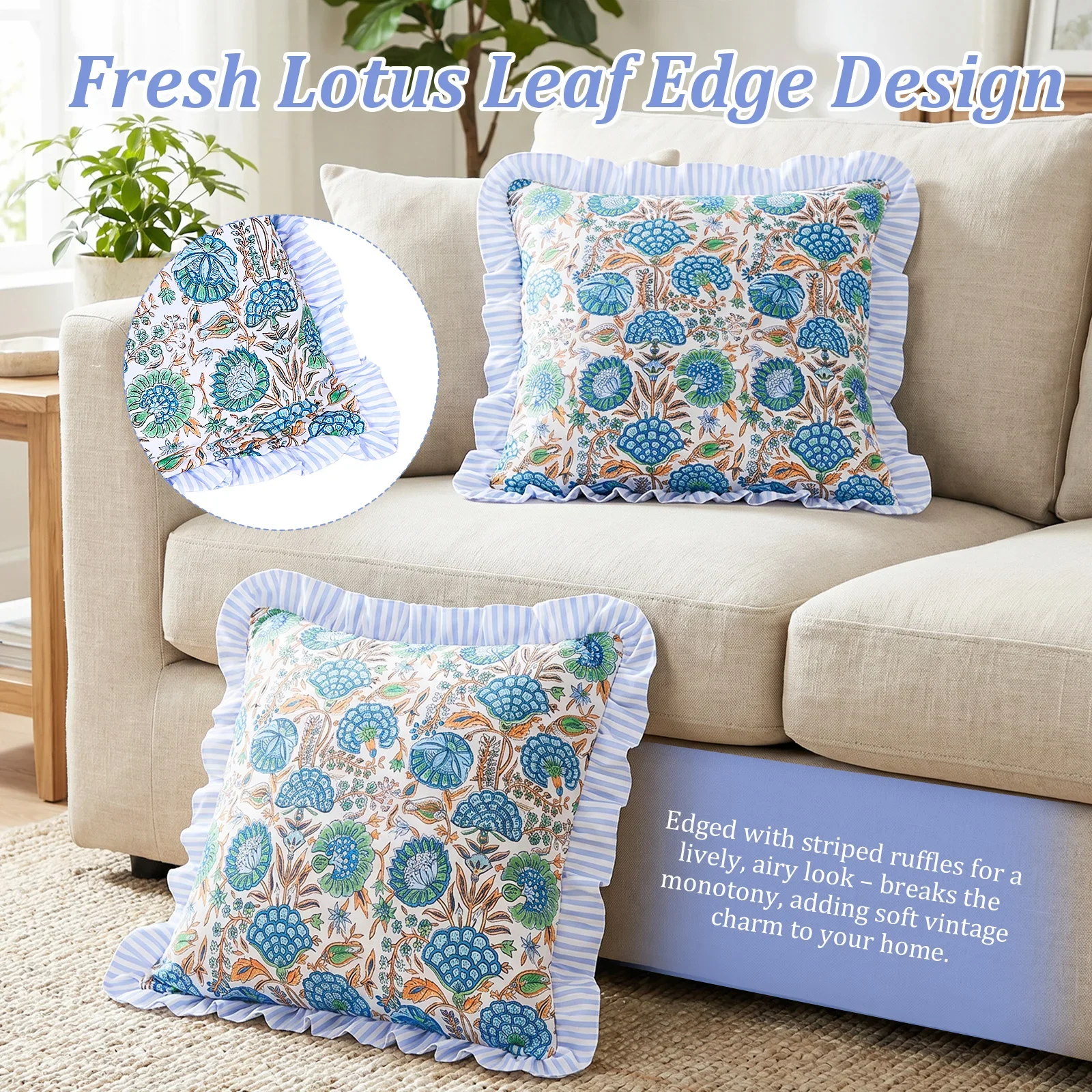 2Pcs 18 Inch Ruffle Cushion Cover Universal Square Pillowcase with Ruffle Edge Soft Decorative Cushion Cover for Home Sofa Bed