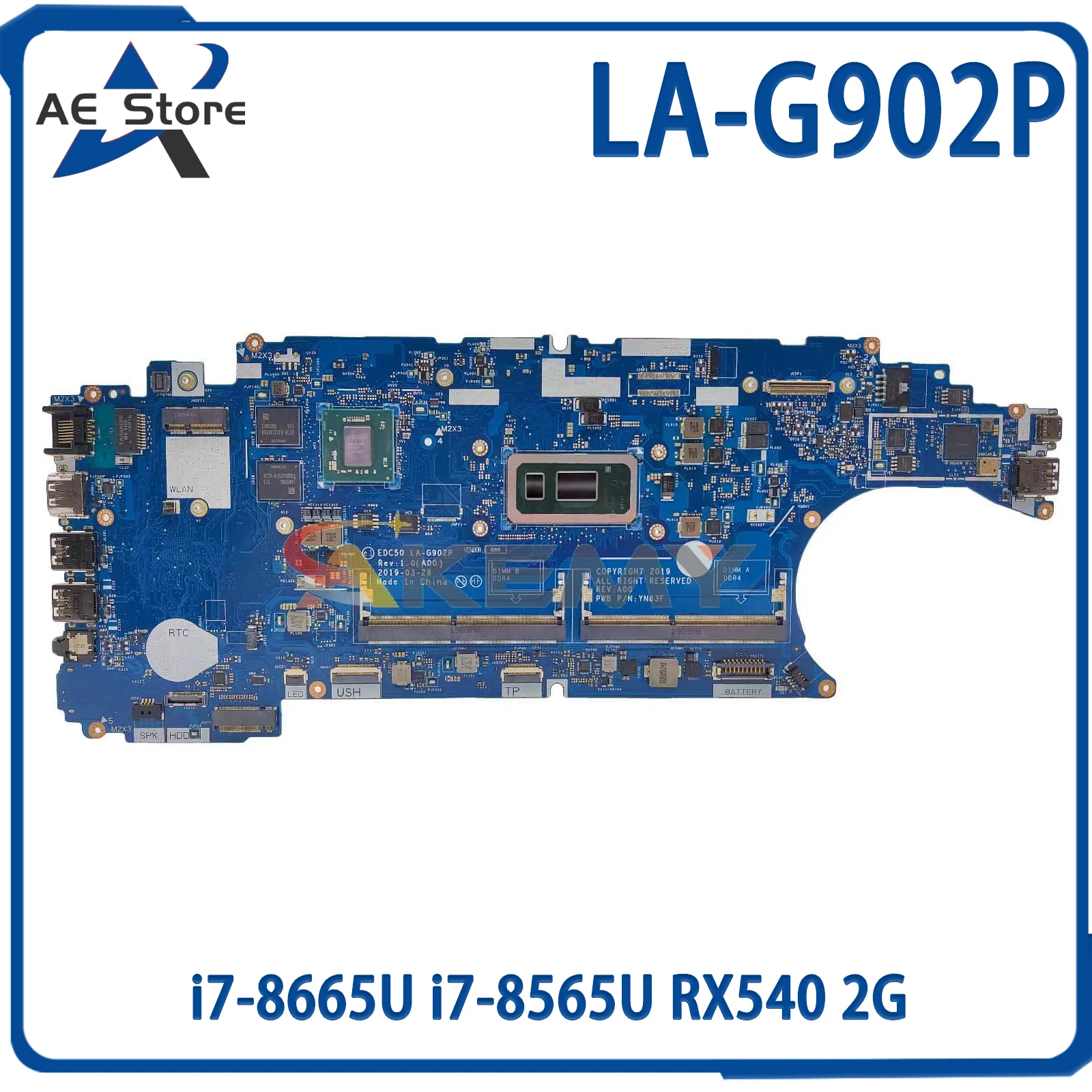 

AE LA-G902P Mainboard For Dell Latitude 5500 3540 08K4FK 0VM2Y4 Laptop Motherboard i7-8665U i7-8565U RX540 2G Full Tested