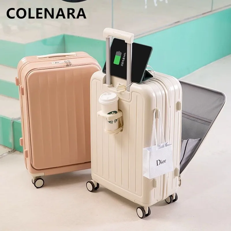 

COLENARA Cabin Suitcase 24"26 Inch Multifunctional PC Trolley Case Front Opening Laptop Boarding Case 20"22" Travel Luggage