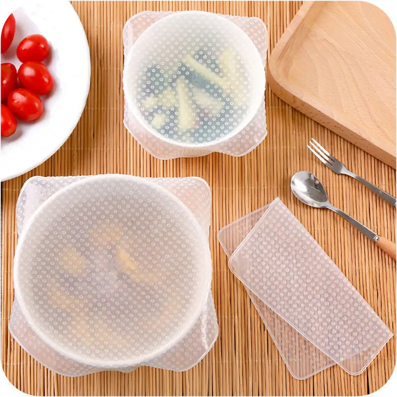 4pcs S/M/L Transparent Silicone Sealed Refrigerator Food Fresh-keeping Cover Film Reusable Microwave Oven Heating Kitchen Tools