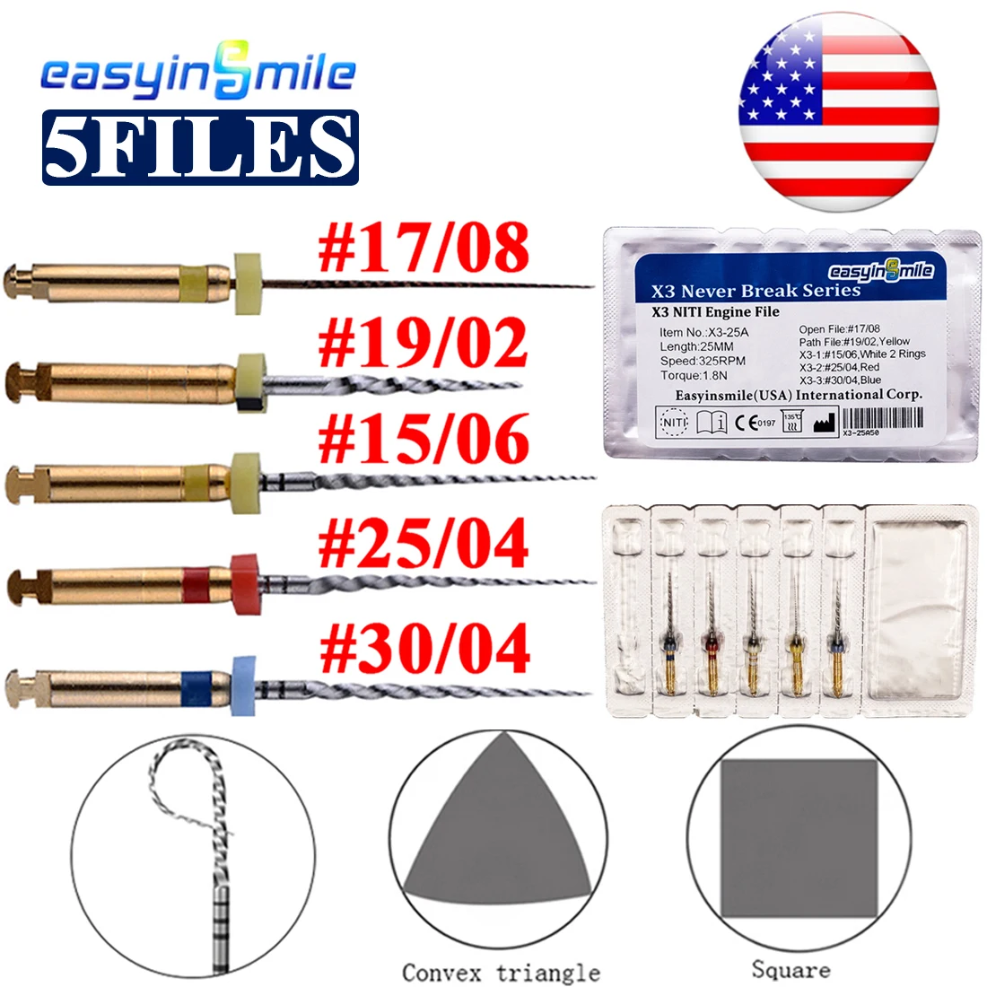 Easyinsmile Dental X-Pro Taper Files Endodontic Root Canal X1-X3 Engine Use Rotary File 21/25/31mm NITI File Dentistry Motor Tip