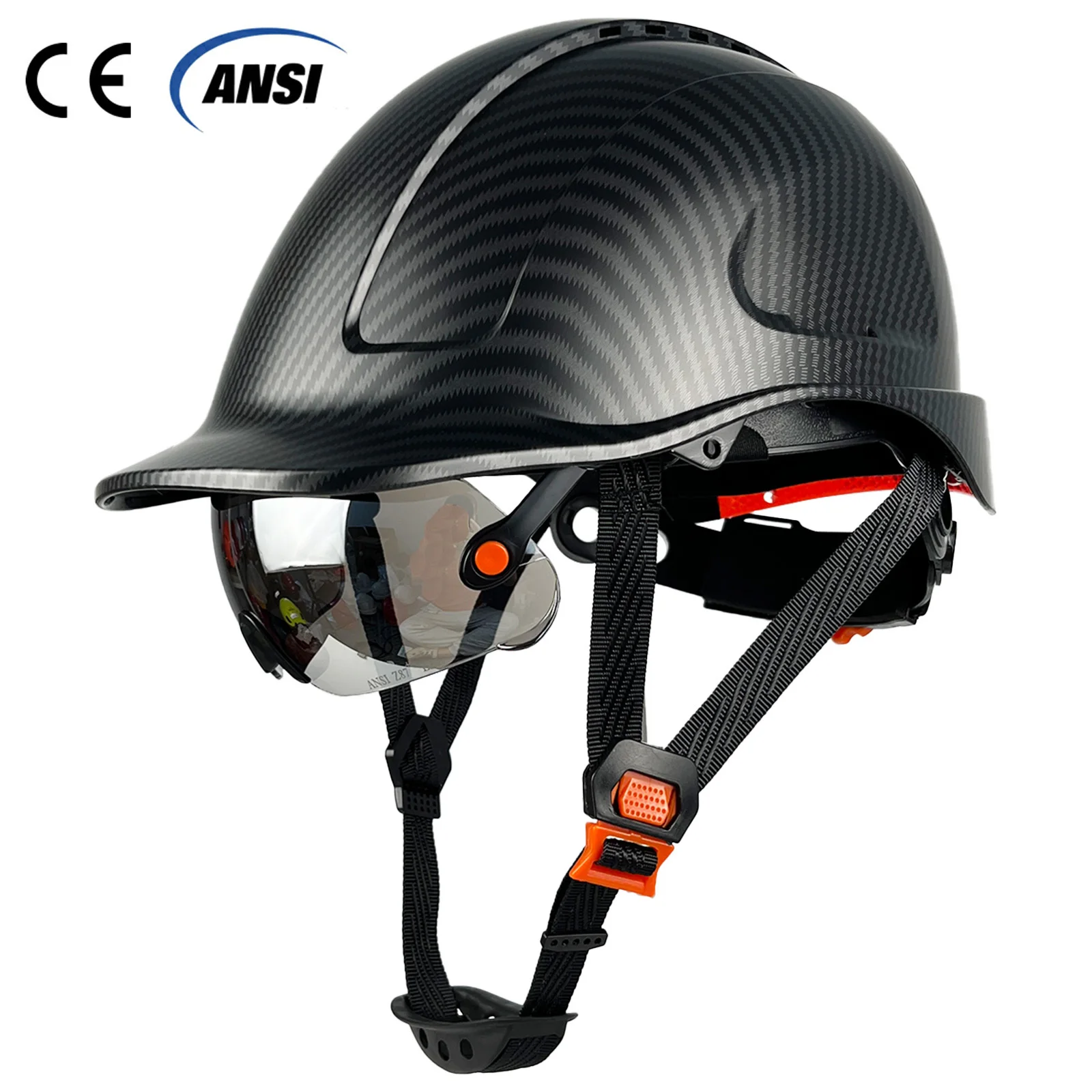 

CE Safety Helmet With Visor For Engineer ABS Ansi Hard Hat For Men Vented Industrial Work Head Protection Carbon Fiber Pattern