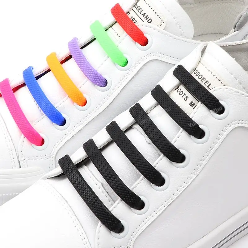 16Pcs Silicone Shoelaces Elastic Laces Sneakers No Tie Shoe laces Kids Adult Rubber Shoelace One Size Fits All Shoes