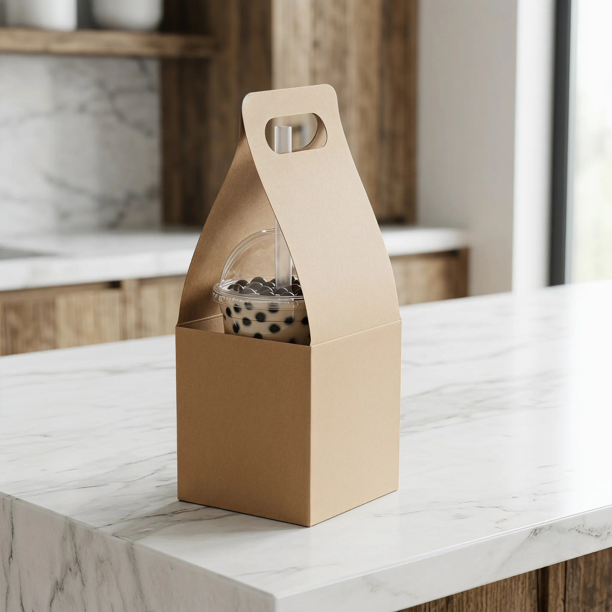 20Pcs Disposable Beverage Cup Carrier Kraft Paperboard Foldable Drink Holder Single Hot Cold Drink Takeout Carrier