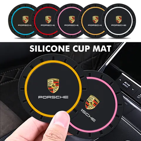포르쉐 Boxster Cayenne Panamera Macan Cayman 911 918 996 용 2pcs 자동차 코스터 워터 컵 미끄럼 방지 실리카 젤 패드 홀더 매트