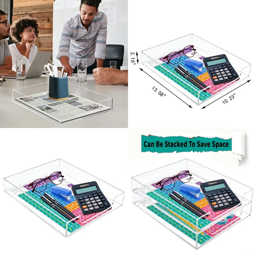 

Clear Acrylic Letter Paper Organizer Tray with Stackable Design for Efficient Desk Management in School Home Office and Workspa