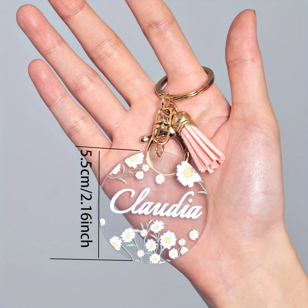Custom acrylic fringed keychain, featuring letter and flower patterns. An ideal birthday gift. A cute keychain suitable for ladi