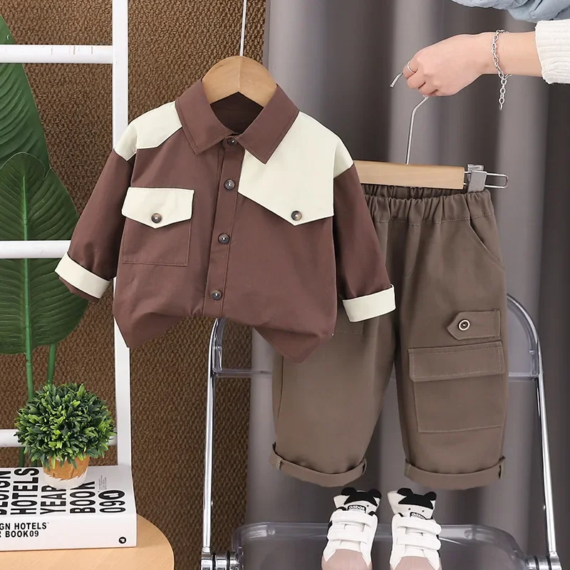 Nova primavera outono roupas de bebê crianças camisa de manga comprida calças 2 pçs/sets crianças meninos roupas infantis traje da criança fatos de treino