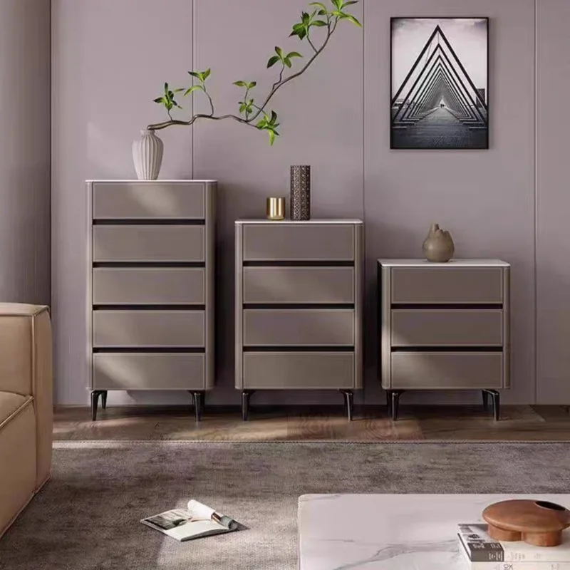Italian minimalist designer saddle leather chest modern living room side cabinet three four five chest bedroom storage locker
