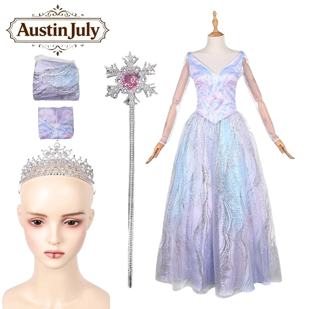 

Платье для косплея Glinda, синяя, фиолетовая юбка, топ 2025, костюм Wicked 2, униформа на Хэллоуин, карнавальная Корона, волшебная палочка, одежда для женщин