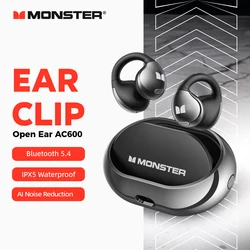 Monster On-Ear Earclip Earbuds Bone Conduction Earring Wireless Earphone AI Noise Reduction Bluetooth 5.4 Headphones with Mic