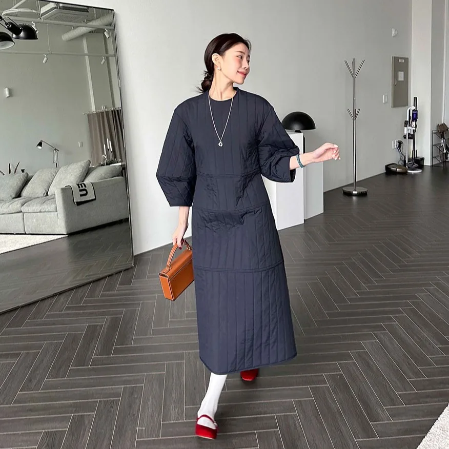 الرجعية الكورية Sle المرأة القطن الدكتور الخصر مقصوص Jaet طويلة Sve تخفيف ودية لون نقي Ci عارضة #2