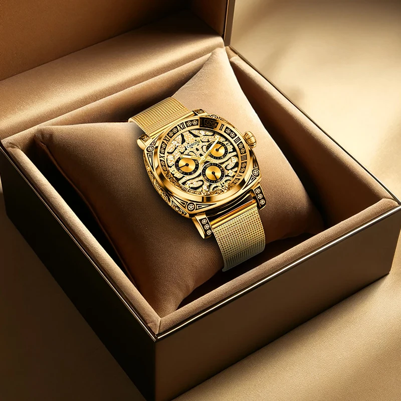 

Мужские бестселлеры, элегантный праздничный подарок в роскошном стиле, кварцевые часы с тремя глазами и светящимся сетчатым ремешком