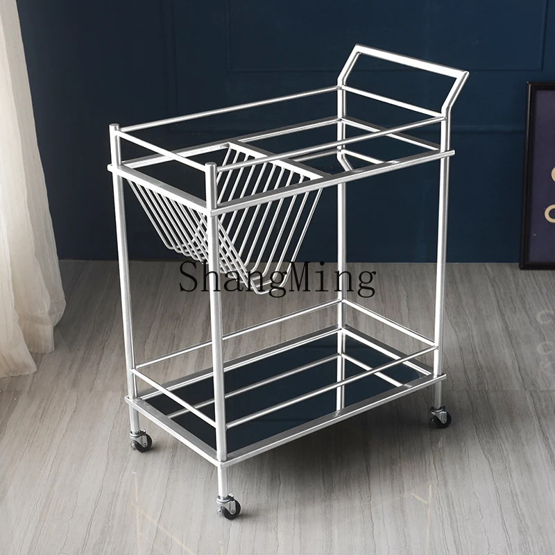 

DHY medieval coffee table modern simple stainless steel sofa glass coffee table trolley