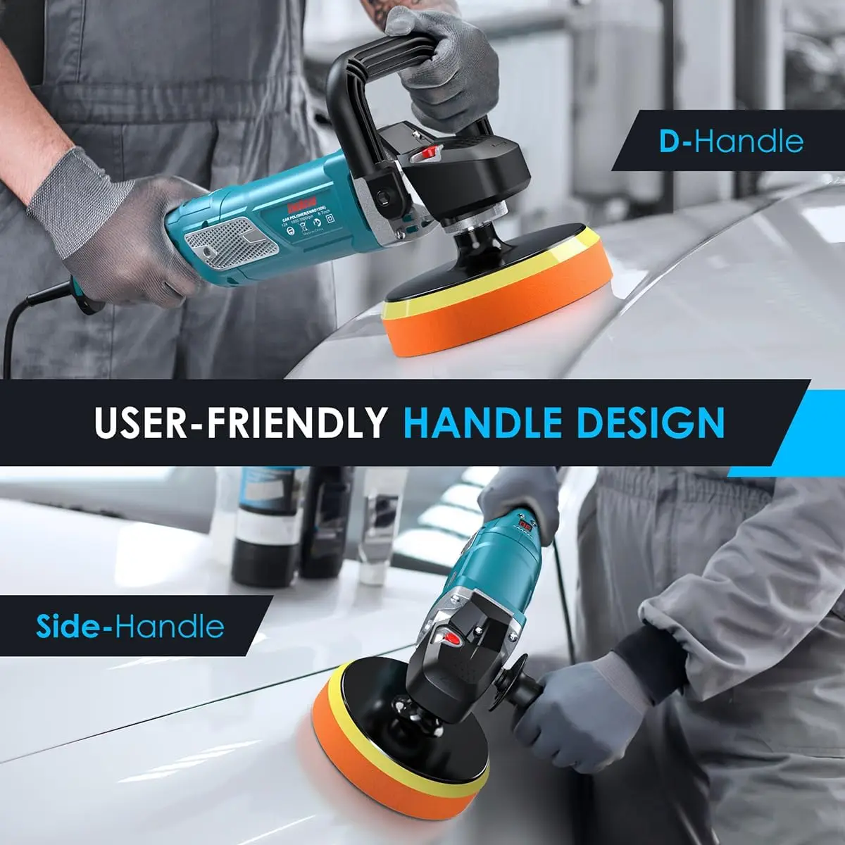 Buffer Polisher, 1800W Rotary Car Polisher Waxer, Variable Speed with Digital Readout, 6”/7” Backing Plate, Detachable H