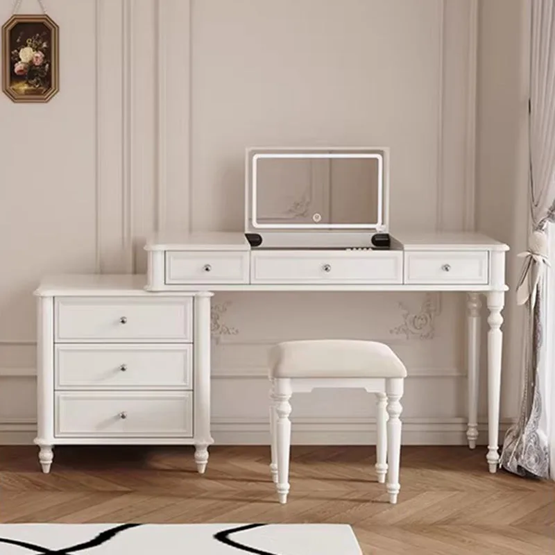 Makeup Bedroom Vanity Table Accessories Mirror Stool European Luxury Dressing Table Wood Storage Vestidores Trendy Furniture