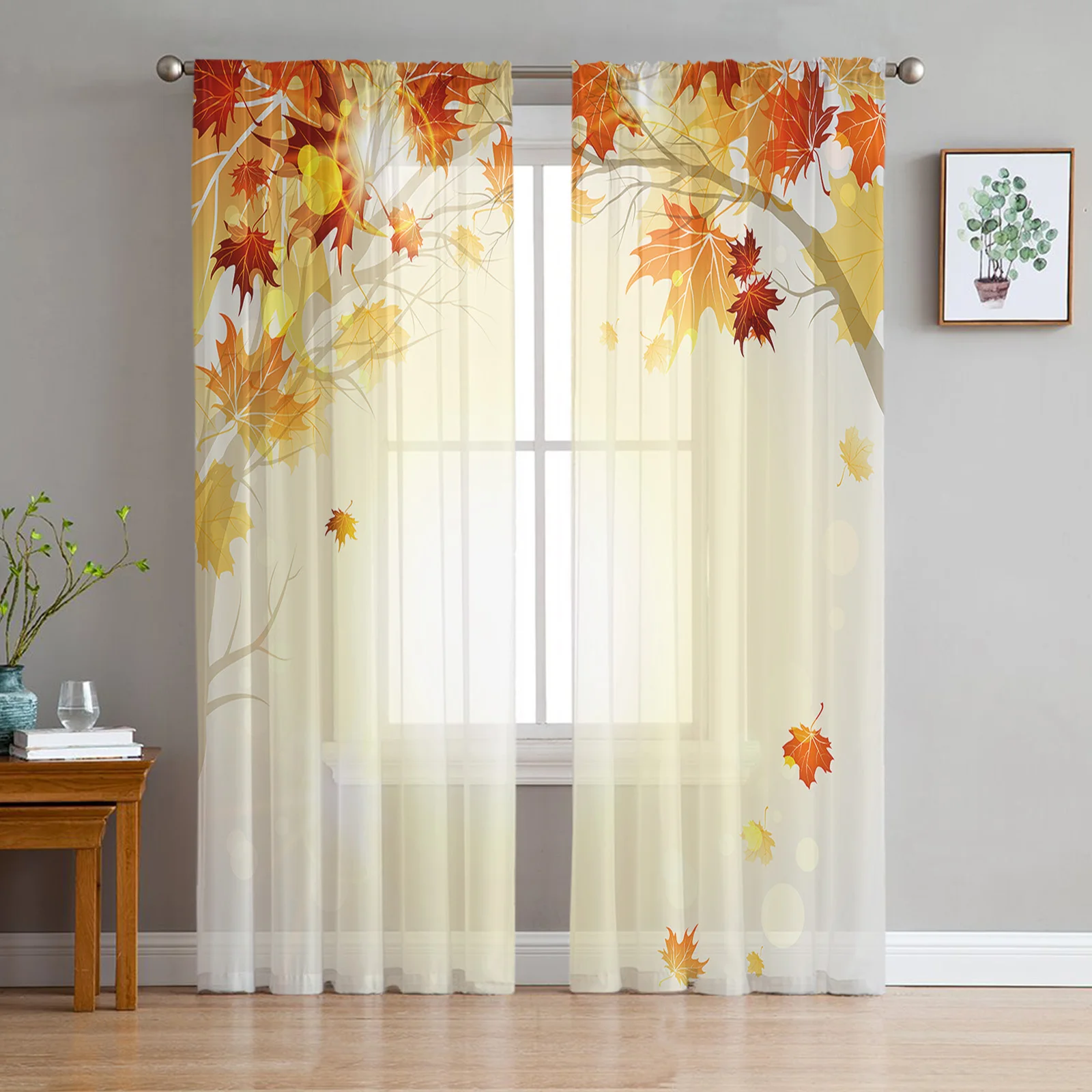 

Autumn Beauty Leaves Yellow Sunshine Window Curtains Living Room Tulle Curtains Kitchen Decor Kids Room Curtain Window Treatment