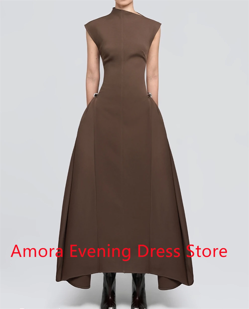 ที่กําหนดเองอารมณ์ Jersey ชุดราตรีคุณภาพสูงลูกเรือคอหมวกแขนกุดซิปด้านหลัง Bespoke โอกาส Gowns