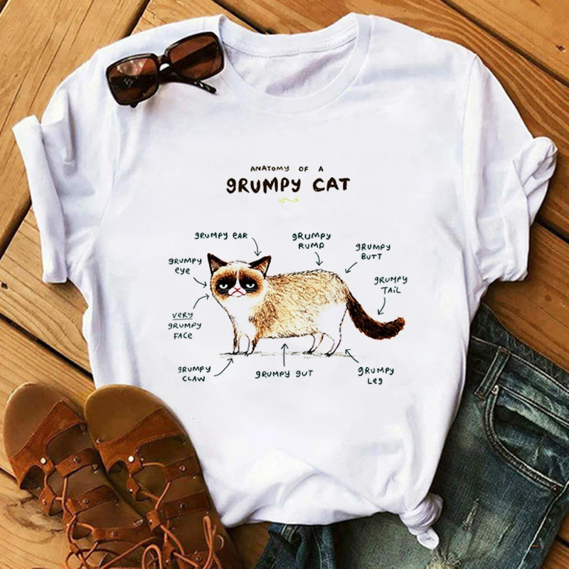 Harajuku kawaii t-shirt Anatomy of fox cat graphic tees women\'s tops aesthetic t shirt Crew neck summer clothes for women