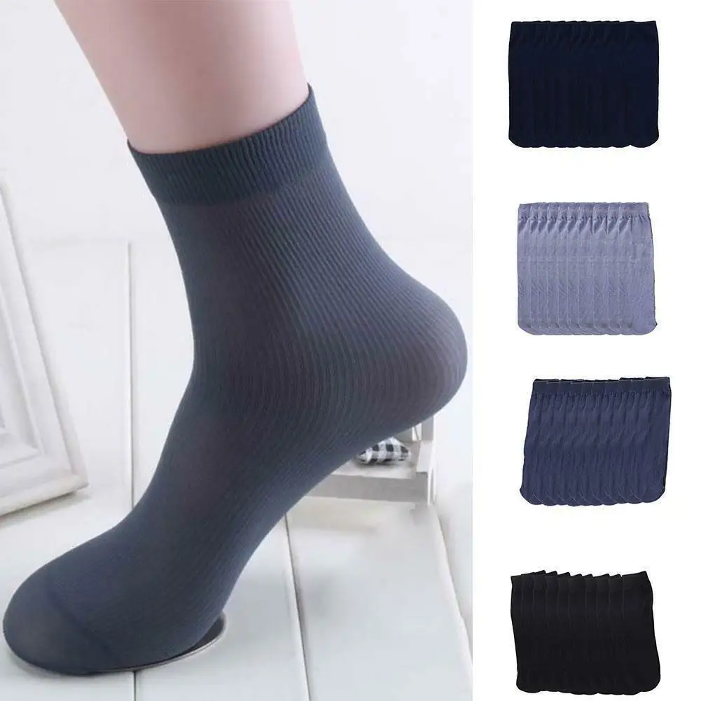 Chaussettes en soie glacée pour hommes, 10 paires, chaussettes à Tube moyen en Fiber de bambou, été, fines, respirantes, Business, absorbant, déodorant, longues