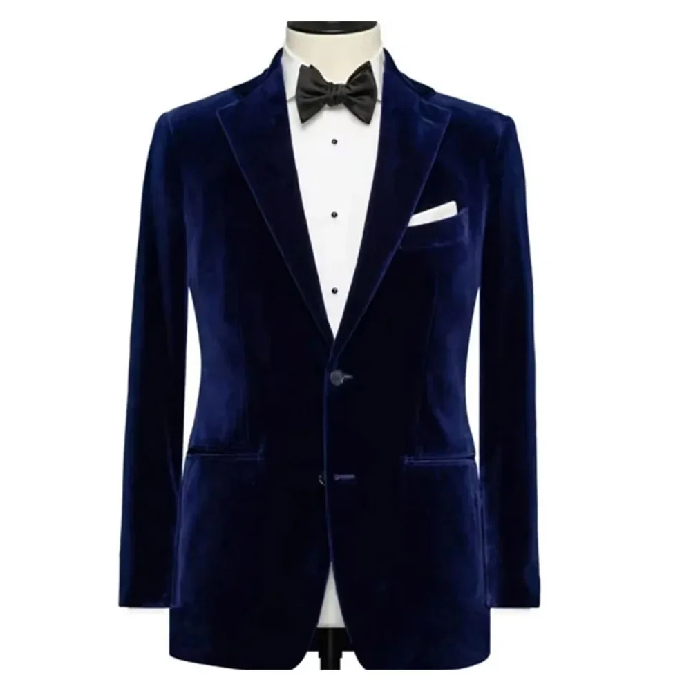 Royal Blue Velvet Blazer Single Breasted Notch Lapel Slim Fit Smoking Jacket Casual Outfits One Piece Coat Daily Male Clothing