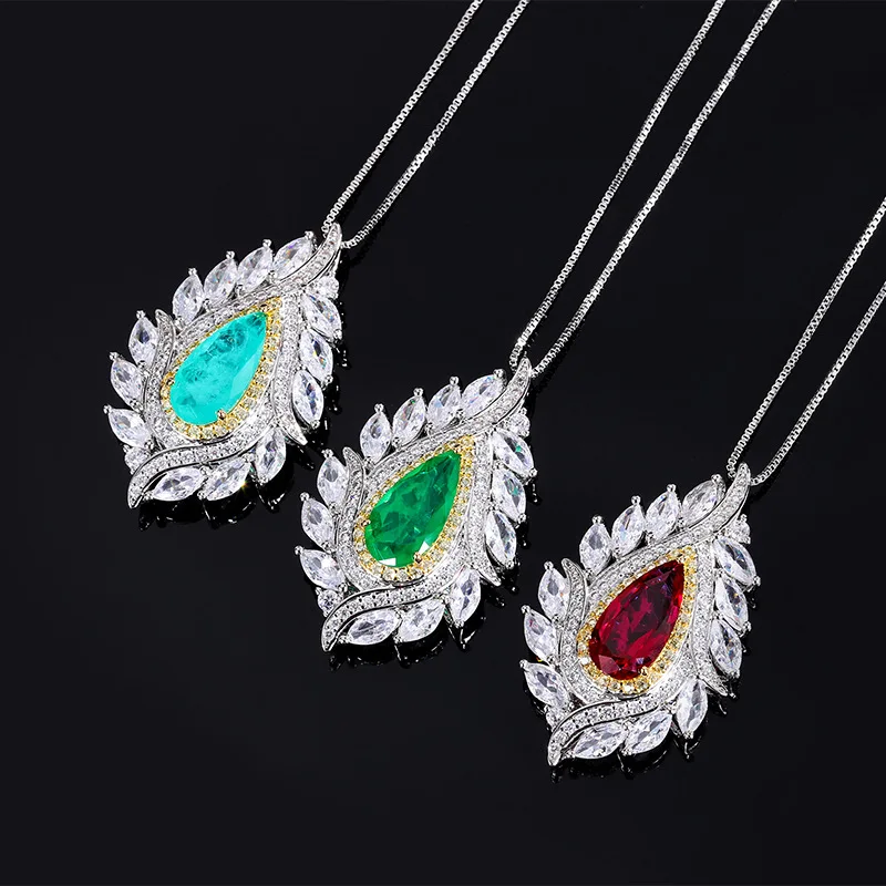

S925 Pigeon Blood Ruby Necklace Foreign Trade Emerald Pendant Paraiba Necklace