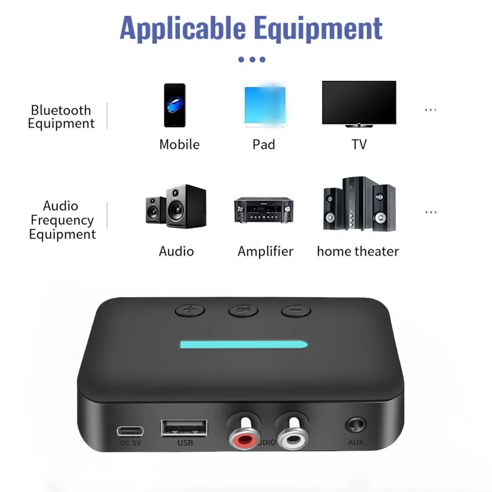 USB بلوتوث 5.3 استقبال الصوت محول موسيقى ستيريو لاسلكية 3.5 مللي متر AUX R/L RCA دعم تشغيل U-القرص لمكبر الصوت المكتبي أمبير