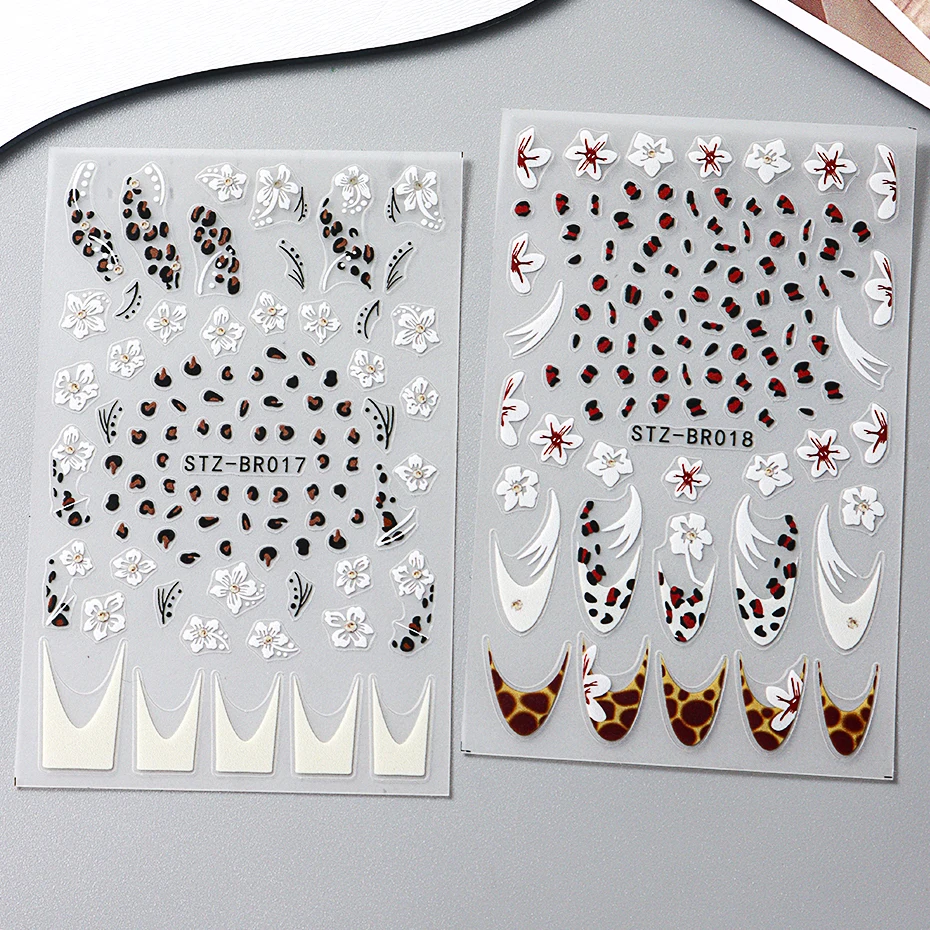 Cheetah French Nails Stickers Flowers Leopard Self-Adhesive Decals Holographic Slider Manicure Art Supplies And Decorations