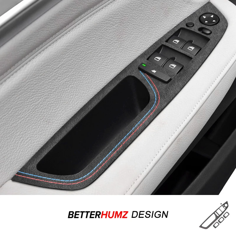 Für BMW X5 E70 X6 E71 2008–2013, hergestellt aus Alcantara/Carbonfaser-Leder, Fensterheber-Panel-Zieraufkleber, Auto-Innenzubehör