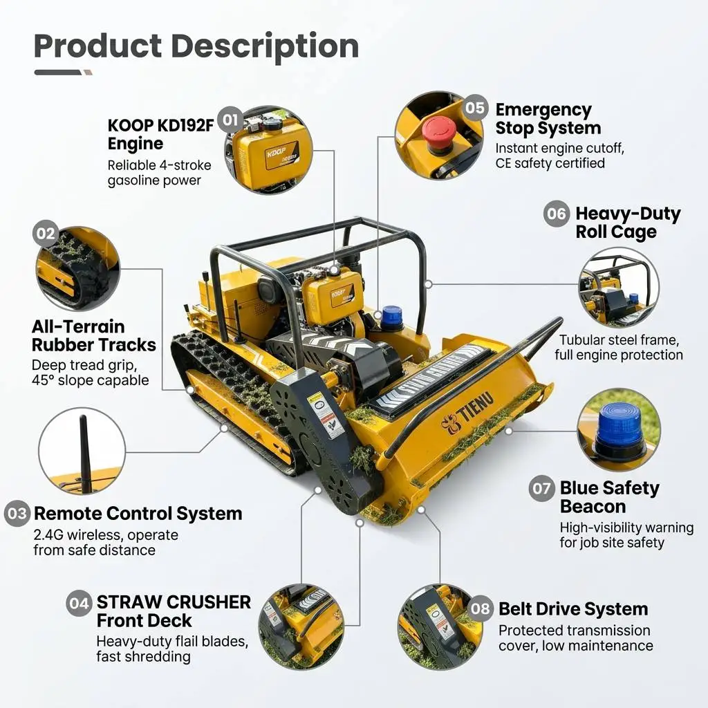 Customize Factory Price Remote Control Grass Cutter 800mm 1000mm 1200mm Crawler Lawn Mower for Hillside Orchard and Forestry