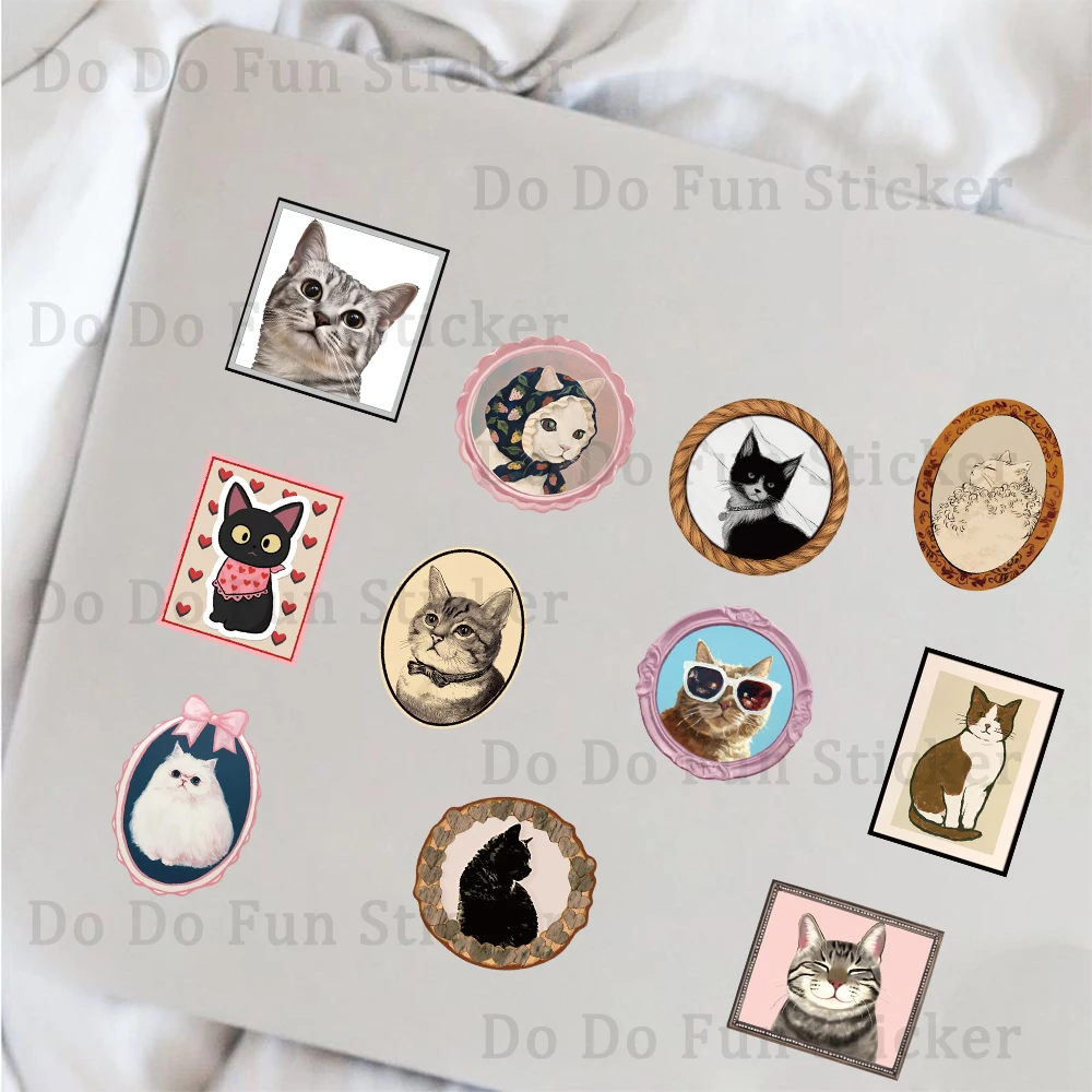 50 Uds. Marco de fotos Retro elegante dibujado a mano pegatina de gato impermeable PVC artístico decoración creativa taza carcasa plana álbum de recortes