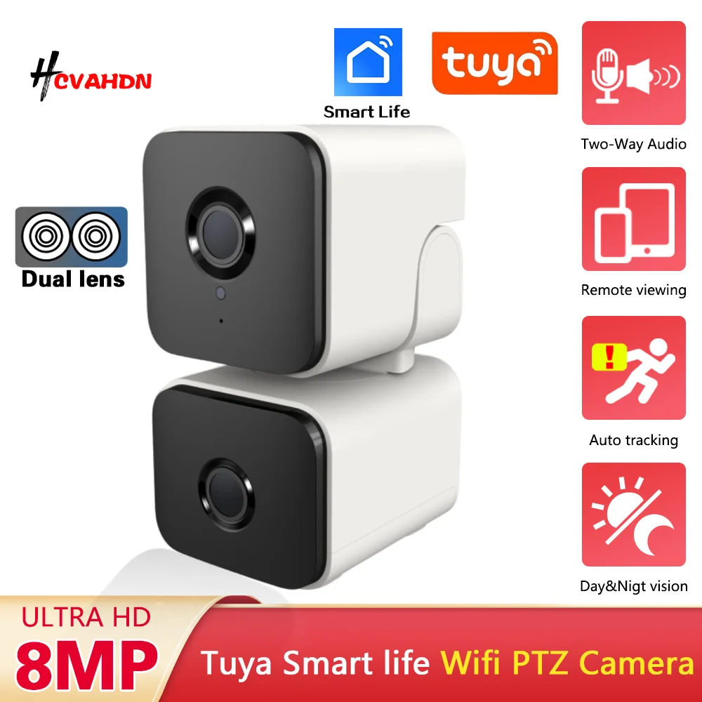 Tuya Dual Lens Wifi PTZ IP Security Camera Auto Tracking Home Baby Monitor Smart Life 4K Wireless CCTV Video Surveillance Camera